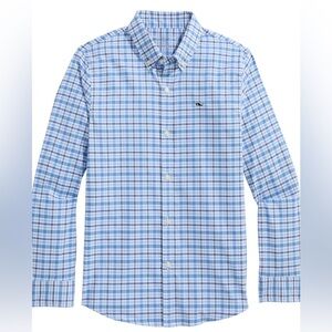 Boys Vineyard Vines Light Blue and White Plaid Shirt